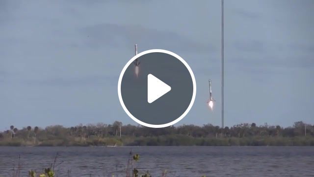 Super clear footage of twin falcon heavy booster landing, falcon heavy, elon musk, spacex, science technology. #0
