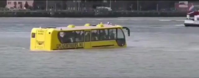 The bus can swim, bus, bus can swim, swim, nobody can cross it, science technology.