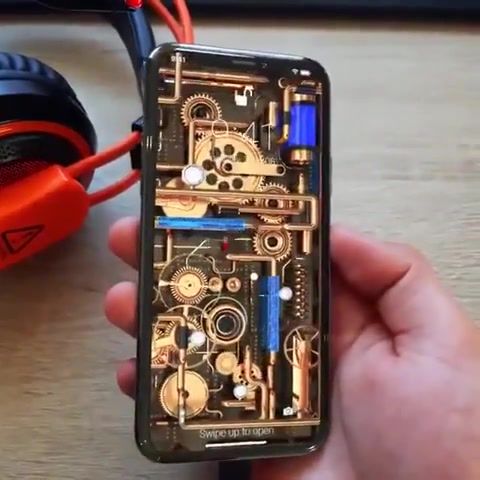 3d gears on phone, gears, phone, amazing, magic, science technology.