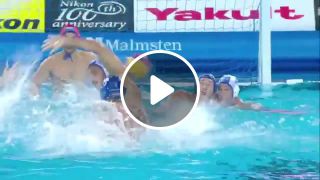 Norbert Hosny'anszky, member of the Hungarian Waterpolo Team scoring a goal FINA Budapest