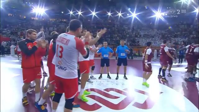 Polish handball players applause sarcastically after referees cheating world cup semi final in , qatar, handball, qatar, poland, sports.