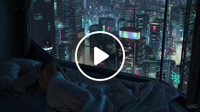 Night to forget, art, girl, bed, night, city, tokyo, japan, movie, anime, song, amv, animation, sky, music, sadness, thoughts, love, feelings, neon, 8bit, art design. #0