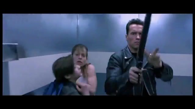 Surprise through the looking gl, terminator 2 judgment day, scene, chase, hallway, elevator, arnold schwarzenegger, replaced, replacement, alternate, funny, cool, alice through looking gl, t1000, headoff, gunshot, terminator, alice, ifunny, lol, fun, mashup.