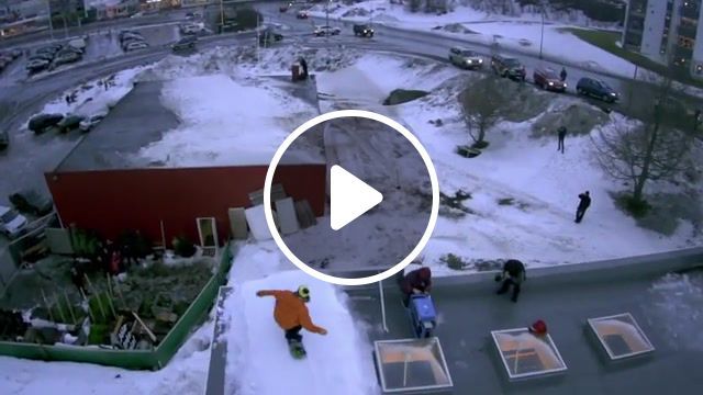 Backflip from roof, halldor helgason, snow, nike, never not, snowboarding, roof gap, back flip, neck brace, iceland, snowboard, urban, roof to roof, sports. #0