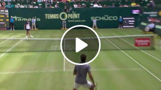 Benoit Paire and Jo Wilfried Tsonga play football in middle of tennis match Halle