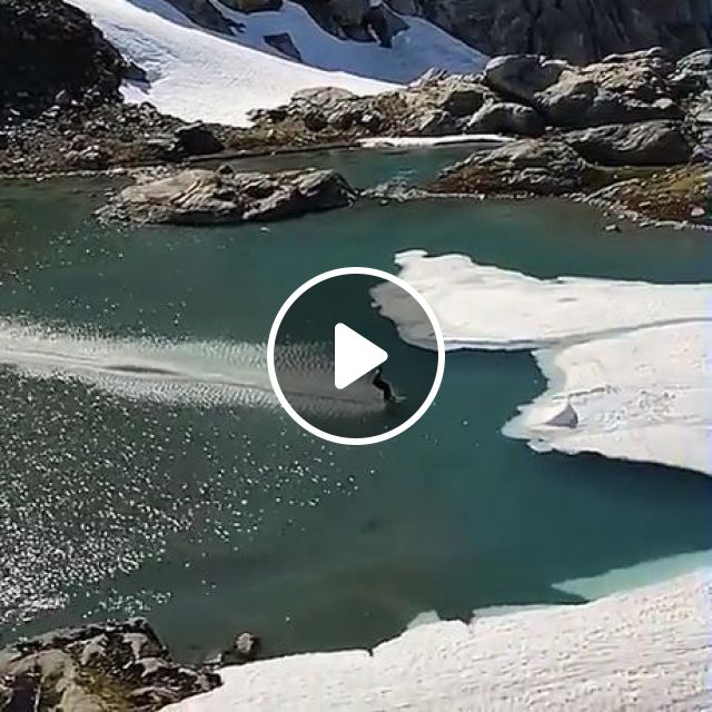 Skiing through the lake | winter,snowboarding,funny,lake