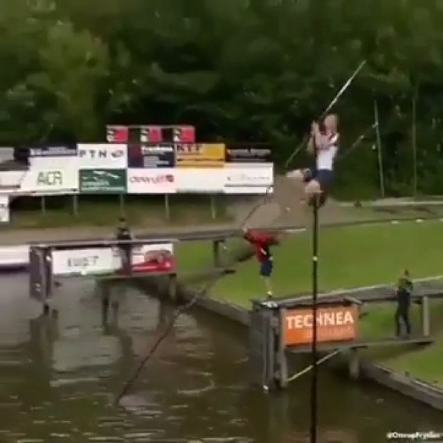 Canal jumping is the best thing you'll see, funny sport videos, funny, pole vault, c.