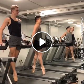Ballet dancers perform on treadmills