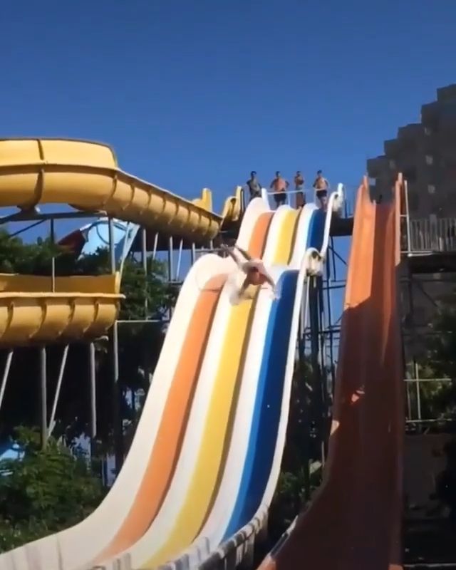 Perfect landing, slide, landing, funny, water park.