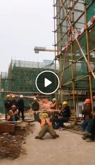 Dancing construction worker