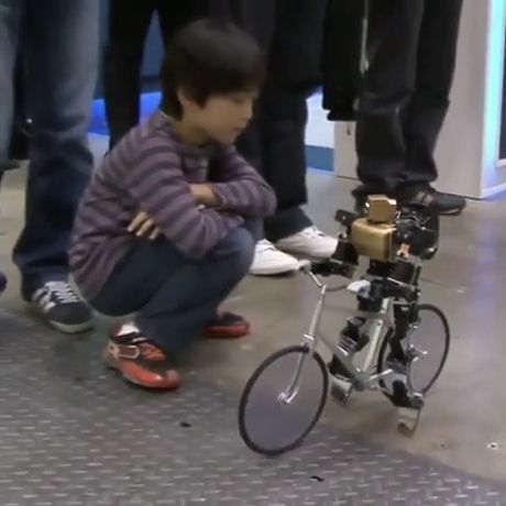 Bicycle riding robot, satisfying, awesome, robot, funny, bicycle.