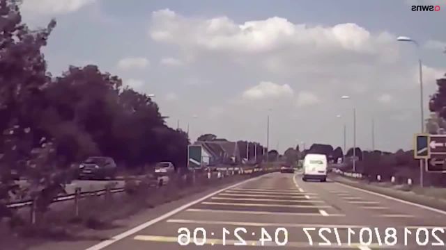 Van flies over roundabout meme