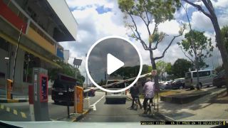 Cyclist taken down by crossing gate meme