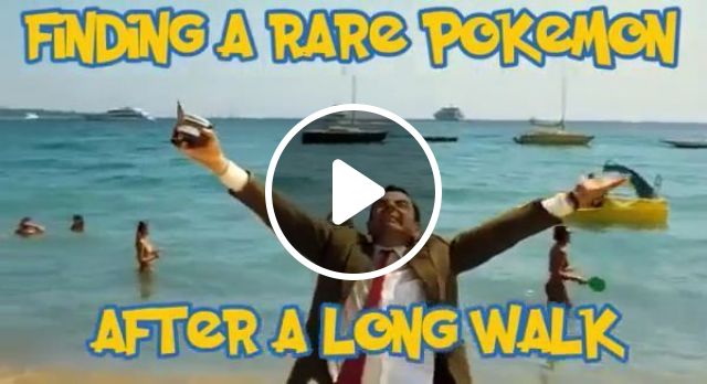 Finding A Rare Pokemon - Video & GIFs | game, pokemon go, mr bean, funny, camera, beach, sea